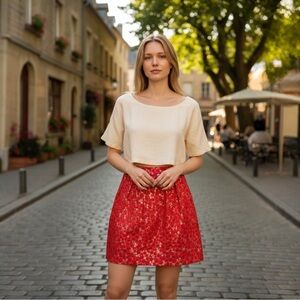Women’s Red Floral Mini Skirt - Unbranded & Matching Top
